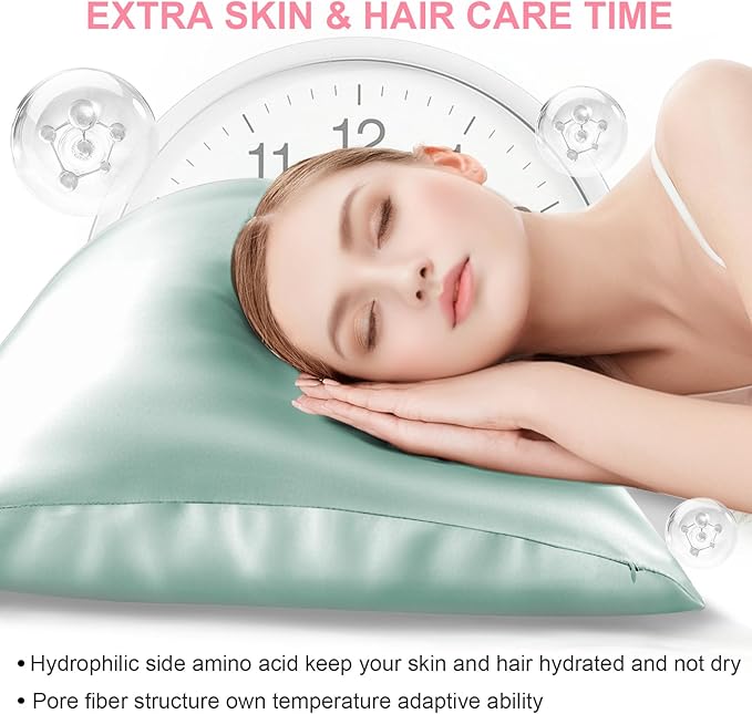 Silk Pillow Cases Queen Size with Hidden Zipper, Mulberry Silk Pillowcase for Hair and Skin, Smooth and Soft Breathable Cooling Silk Satin Pillow Covers for Sleeping, Gifts for Women, Sage Green