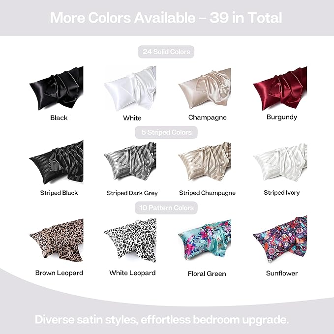 MR&HM Satin Body Pillow Cover, Soft and Breathable Body Pillow Case with Envelope Closure, Cooling and Silky Long Pillowcase for Hair and Skin,Grey (20x54, White)