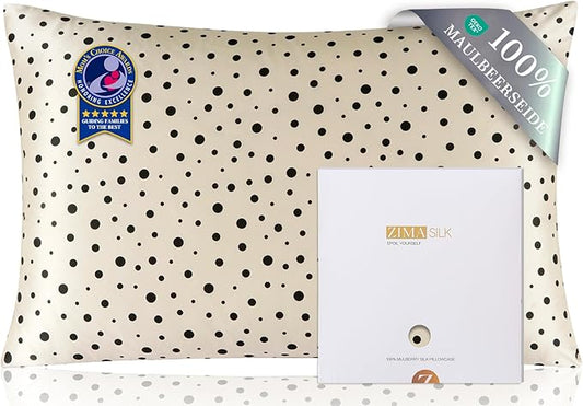 ZIMASILK 100% Pure Mulberry Silk Pillow Cases for Hair and Skin, Soft, Hypoallergenic & Smooth, Both Sides Grade 6A Silk, with Hidden Zipper, Gift for Women Men, 1pc (Queen 20"x30", Polka Dot)