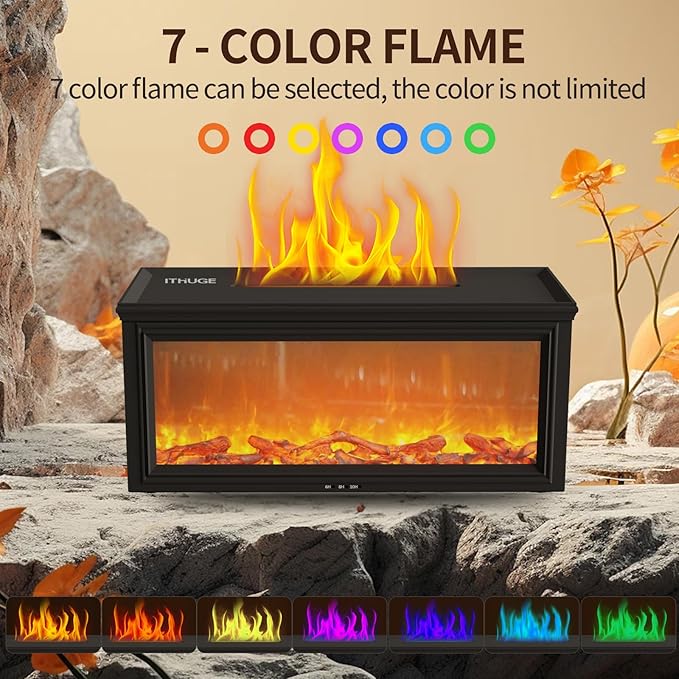 Fireplace Flame Air Diffuser Humidifier 280ml with Remote Control,7 Colors Aromatherapy Essential Oil Diffuser,Ultrasonic Aroma Humidifier with Timer for Home,Bedroom,Office,Yoga, White