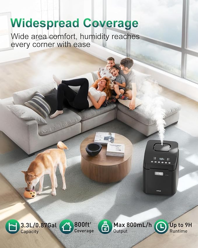 Mifasol Stainless Steel Humidifier, 3.3L/0.87Gal Steam Humidifier Large Room up to 800 sq ft, Easy to Clean Warm Mist Humidifiers for Bedroom Baby Nursery Home Office