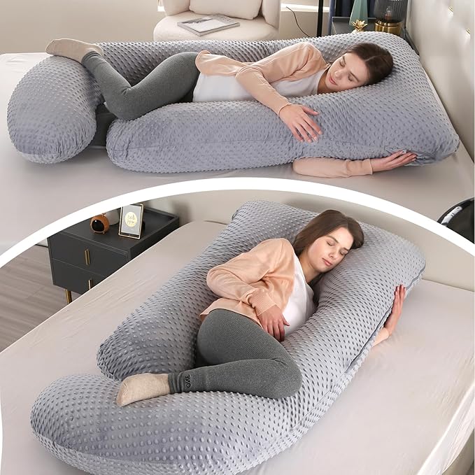 U-Shaped Full Body Pregnancy Pillow for Sleeping – 57" Maternity Pillow with Removable Cover, Support for Back, Legs, Belly & Hips (Velvet-Black Grey)
