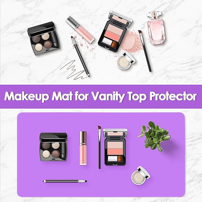 Makeup Mat for Vanity to Protect Desk Top 23.6 x 11.8 in, Dual-Sided Makeup Mat, Easy to Clean Desk Pad - Waterproof and Oilproof Vanity Accessories (Purple and Pink)