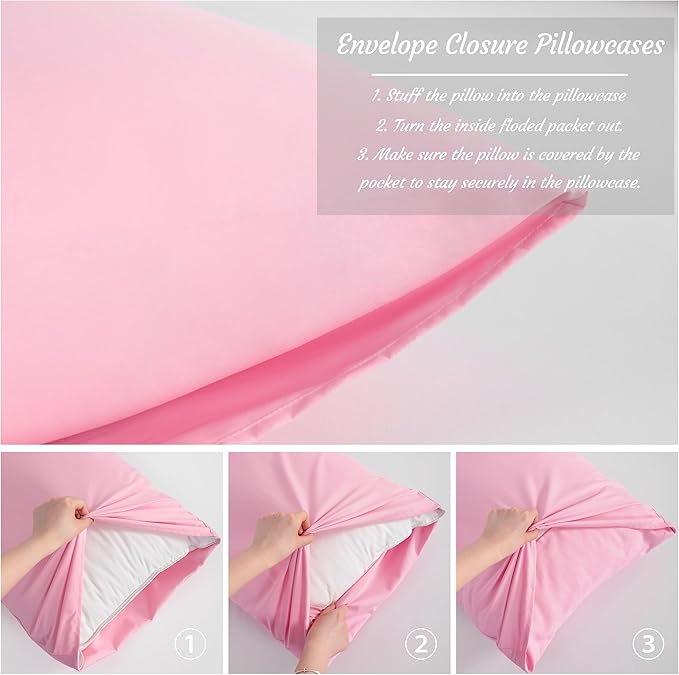 NTBAY Toddler Pillow Cases Set of 2, 2 Pack Brushed Microfiber 14x20 Pillow Cases, Soft, Wrinkle, Fade, Stain Resistant Pink Pillow Cases with Envelope Closure, 14x20 Inches, Pink