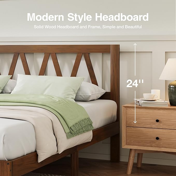 Novilla 12 Inch Full Size Bed Frame Full Bed Frames with Headboard Solid Wooden BedFrame Foundation, No Box Spring Needed, Easy Assembly, Walnut