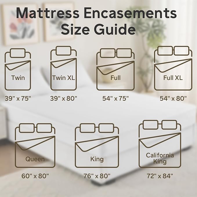 King Size Mattress Protector Zippered (12’’-16” Depth) – Waterproof Mattress Encasement Bed Cover,Premium Six-Sided Mattress Cover for Bed,Noiseless Breathable Machine Washable, White
