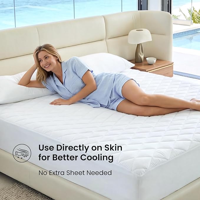Cozy Bliss Leakproof Cooling Mattress Protector Twin XL, Q-Max 0.45 Soft Noiseless Breathable Mattress Topper Cover, with Deep Pocket Fits 8–18 Inches for Summer Bed Hot Sleepers, White