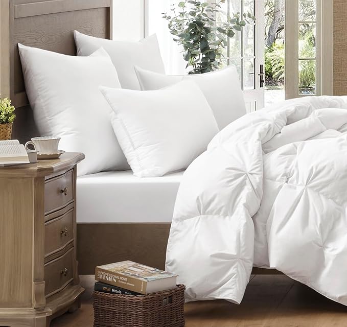 puredown® Goose Feathers and Down White Pillows with 100% Soft Cotton Cover, Bed Sleeping Hotel Collection Pillows Set of 2 Queen Size