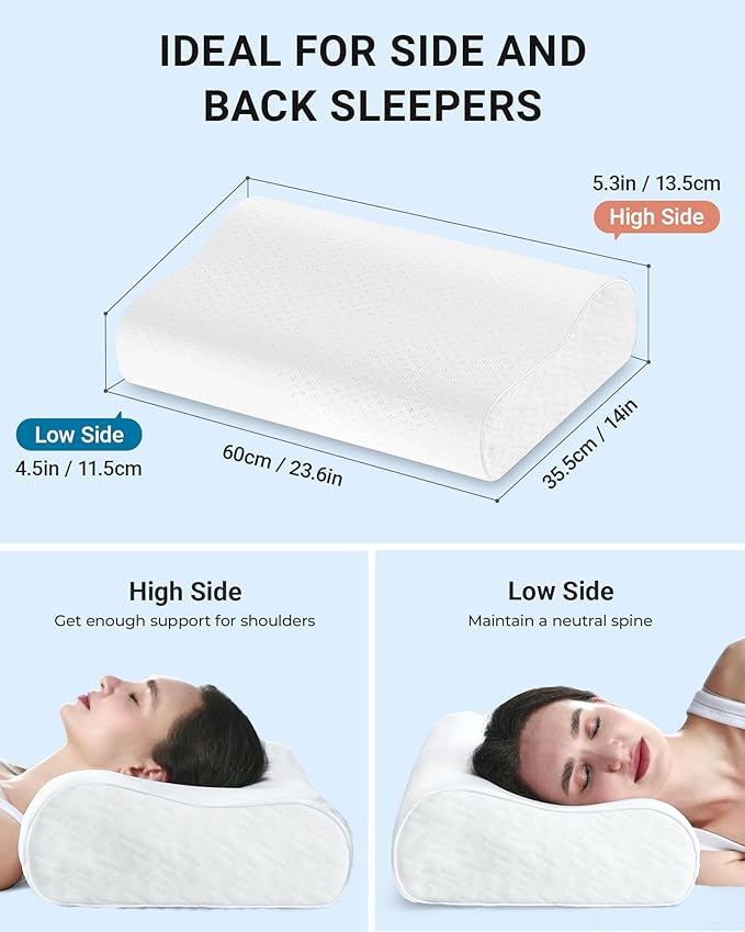 Elviros Memory Foam Pillows for Neck Pain Relief, Adjustable Height Cooling Bed Pillow for Sleeping, Ergonomic Orthopedic Cervical Neck Pillow for Side and Back Sleepers, Queen Size, 23.6"×14"×5.3"