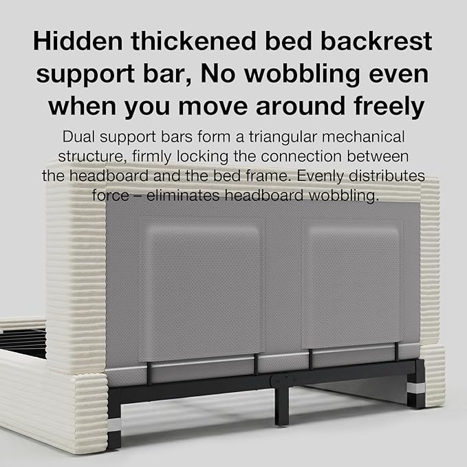 Novilla Queen Size Bed Frame, Plush CloudSoft Bed, Corduroy Upholstered Platform Bed Frame with Headboard, Easy Assembly, No Box Spring Needed, Modern Soft Bed Frame, White