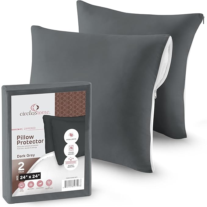 CIRCLESHOME Throw Pillow Protectors - 100% Cotton Breathable Pillowcases - 24 X 24 Square Pillowcases - Protects Pillows from Dirt, Dust and Debris (Square Pillow - 4 Pack- 24x24)