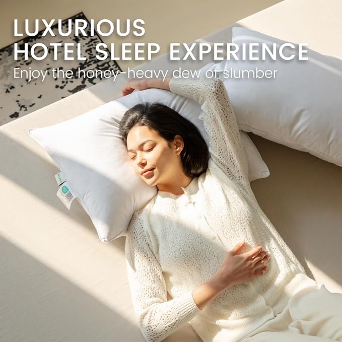 Alanzimo Goose Feathers Down Pillows Queen Size Set of 2, Hotel Collection Fluffy Bed Pillows for Sleeping, 100% Cotton Cover Soft Pillow 20x28 2 Pack