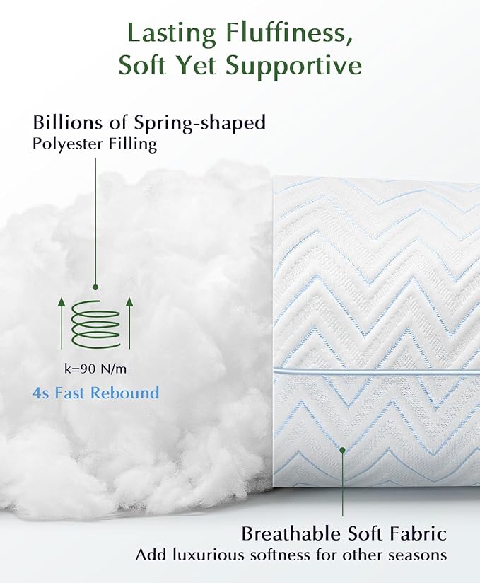 DIORIS Pillows Queen Size Set of 2, Cooling Bed Pillows for Sleeping, Breathable Down Alternative Microfiber Fill, 18 x 29 Inches, Medium Soft for Back Side Stomach Sleepers, Hypoallergenic