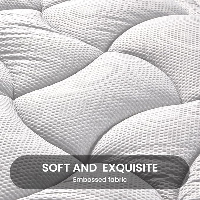 SLEEP ZONE Cooling Twin Mattress Topper for Single Bed, Premium Zoned Quilted Mattress Pad, Fitted Mattress Protector Cover, Machine Wash Durable, Deep Pocket 8-21 inch, Silver Grey, Twin