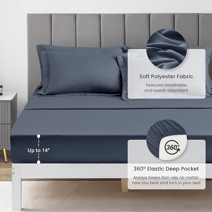 Love's cabin California King Comforter Set Navy Blue, 7 Pieces California King Bed in a Bag, All Season Bedding Sets with 1 Comforter, 1 Flat Sheet, 1 Fitted Sheet, 2 Pillowcase and 2 Pillow Sham | Soft, Breathable, Lightweight, Comfortable