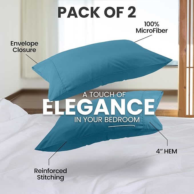 Utopia Bedding Pillow Cases King Size 2-Pack – Soft Brushed Microfiber – Envelope Closure – Perfect for Hospitals, Hotels, Guest Rooms – Oeko-TEX Certified, 20x40 Inches (Denim Blue)