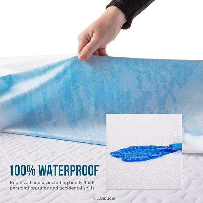 LUCID Premium Waterproof Mattress Protector, Twin XL Size – Fitted Sheet Style, Machine Washable – Cotton Terry Top Cover – Dorm Room Essential – White