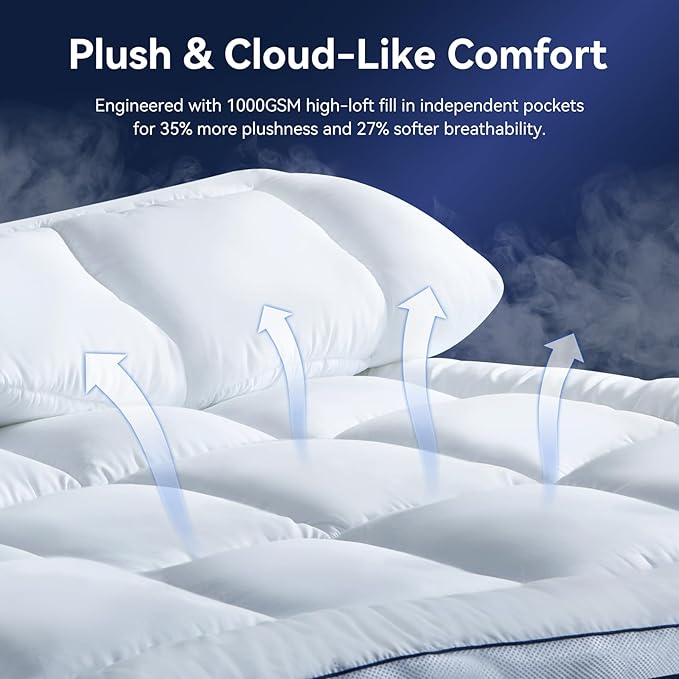 Twin Size 4 Inch Dual Layer Mattress Topper, 2 Inch Fluffy Soft Pillow Top Mattress Pad Cover and 2 Inch Gel Memory Foam for Back Pain Relief, Breathable, Cooling