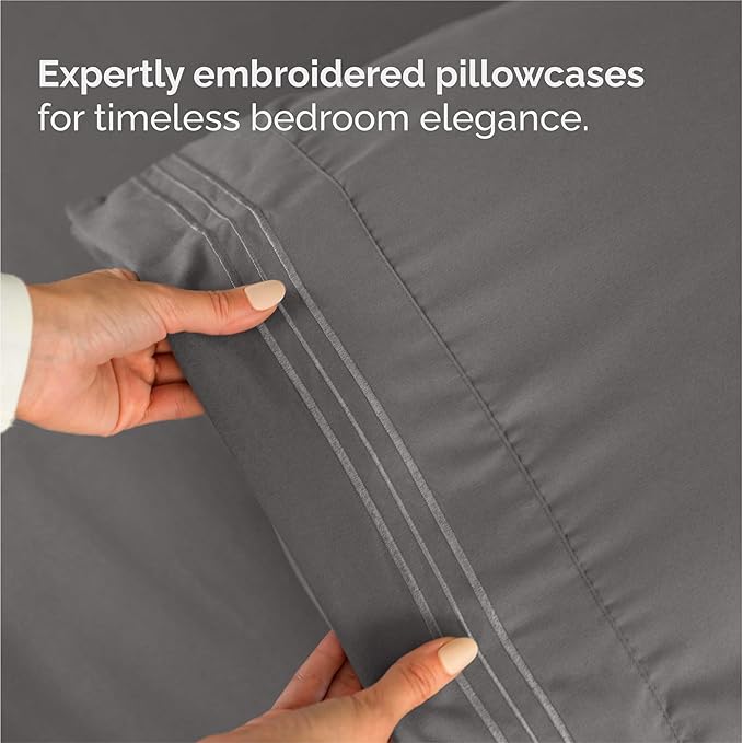 King Size 4 Piece Sheet Set - Comfy Breathable & Cooling Sheets - Hotel Luxury Bed Sheets for Women & Men - Deep Pockets, Easy-Fit, Extra Soft & Wrinkle Free Sheets - Dark Grey Oeko-Tex Bed Sheet Set
