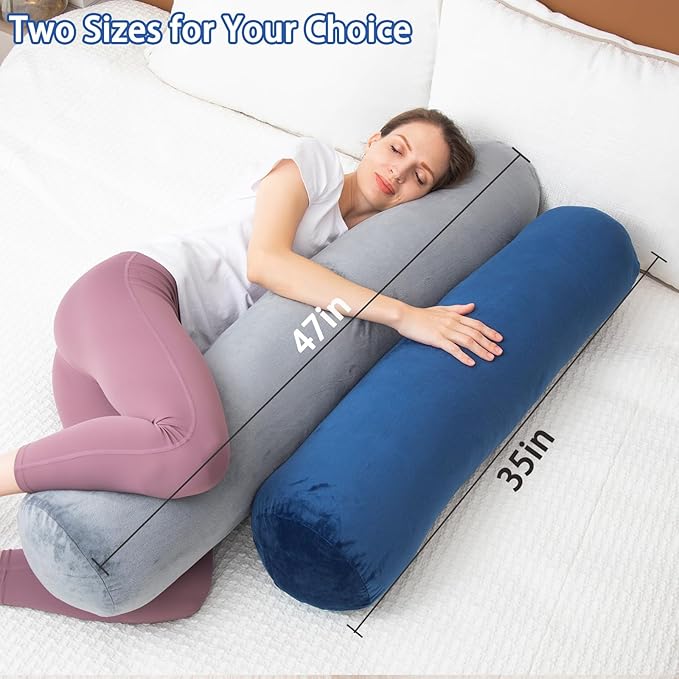 1 MIDDLE ONE Body Pillow, Memory Foam Round Body Pillows for Adults, Firm Long Bolster Pillow for Bed, Cylinder Tube Roll Pillow with Velvet Cover, 47x7.87 Inches, Navy Blue