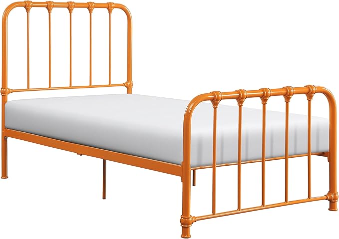 Lexicon Twin Metal Bed Frame, Platform Bed with Strong Metal Slat Support Under Bed Storage, Twin Bed Frame with Headboard, No Box Spring Needed, Easy Assembly, Twin, Orange