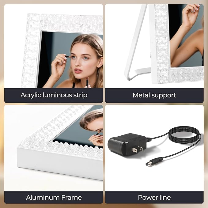 Vanity Mirror with Lights,RGB & 3 Dimmable Light Modes Makeup Mirror with Touch Control,Light Up Mirror for Desk,360°Rotation,14x17 Inch