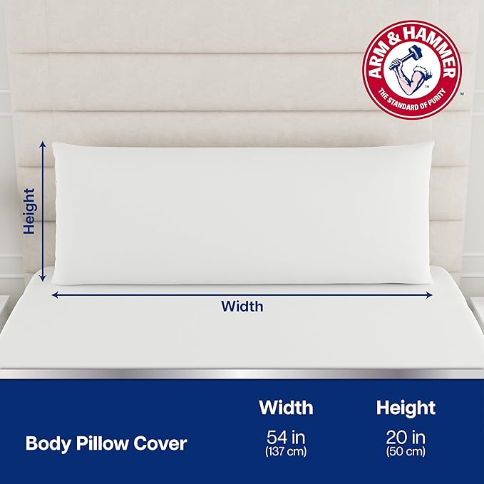 Arm & Hammer Cooling Comfort Zippered Body Pillow Cover, 20 x 54, White