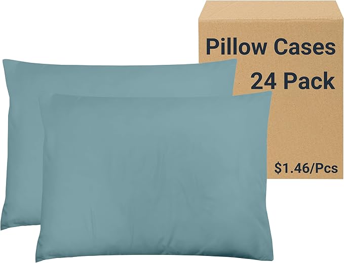 ZPECC Pillow Cases Bulk 24 Pack - Standard Pillowcases with Envelope Closure, Soft Brushed Microfiber Pillow Cover for Hotel Airb&bs Hospital Bedding Essential, Grayish Blue