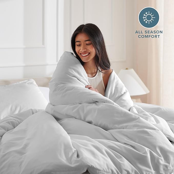 Bare Home Bedding Duvet Cover Extra Long Size - Premium 1800 Super Soft Collection - Lightweight, Cooling - Soft Breathable Bedding Duvet Cover (Twin/Twin XL, Cloud Grey)