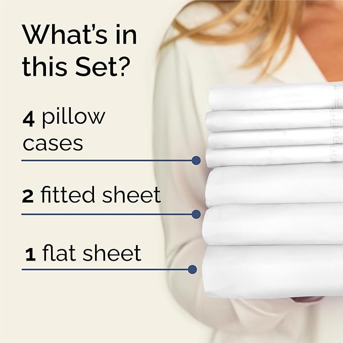 Split King 7 Piece Sheet Set - Comfy Breathable & Cooling - Hotel Luxury Bedding for Women, Men, Kids, Teens & Children - 1 Flat & 2 Fitted Sheets & 4 Pillowcases w/ Deep Pockets, Wrinkle Free - White