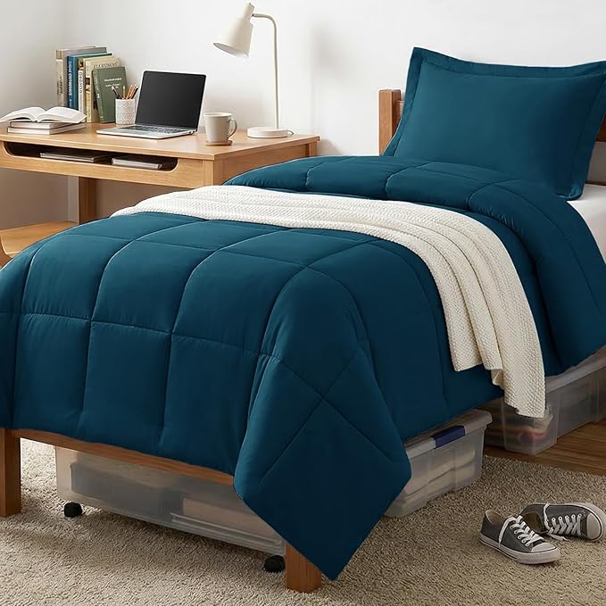 CozyLux Twin/Twin XL Comforter Set Lyons Blue - 270GSM Box Stitched Bedding Set for College Dorm & Back to School, Lightweight All Season for Teen Boys, Girls, 2 Pcs with Comforter and Pillow Sham