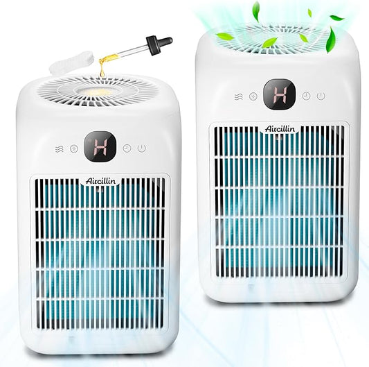 Aircillin Air Purifiers for Home Large Room, Up to 908 Sq Ft Each, HEPA Air Purifiers for Bedroom with Aromatherapy, HEPA Filter for Smoke, Pet Dander, and 99.9% of 0.1 Micron Particles 2-Pack white