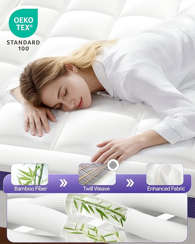 ChiXpace 4 Inch King Mattress Topper Dual Layer Memory Foam Mattress Topper, Soft Pillow Top Mattress Cover, Gel Foam Mattress Egg Crate Design, King Size Mattresses Pad (White)