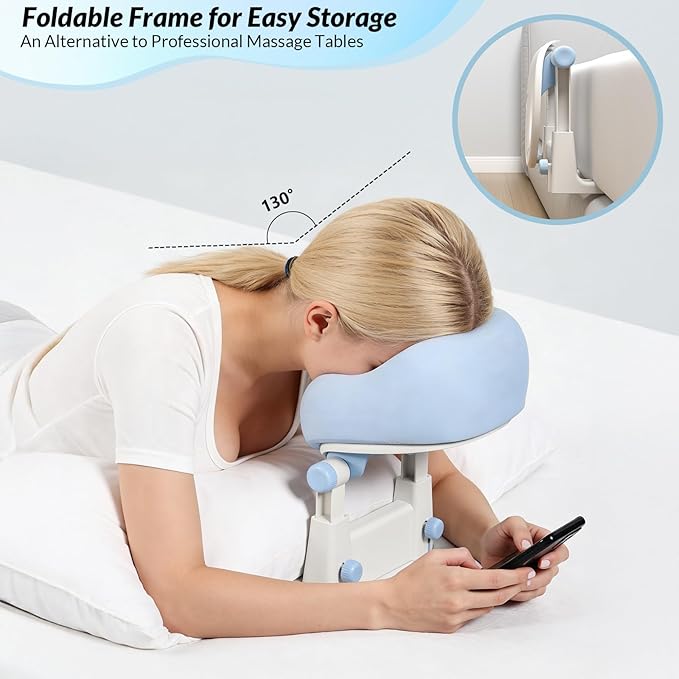 Massage Headrest for Bed, Adjustable U-Shaped Face Cradle Pillow, Portable Memory Foam Pillow for Neck Pain Relief, Ideal for Post Eye Surgery Recovery, Home Facials, Spa & Massage Table Daily Use