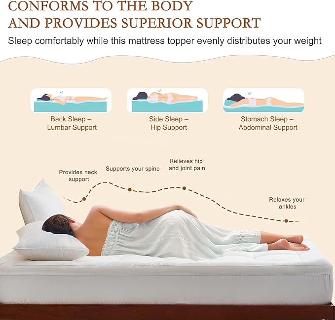 YOUR MOON 100% Wool Mattress Topper Twin Size, 800GSM Natural Wool Filling, Thick Pillow Top Mattress Pad, Back Pain Relief Bed Topper with Cotton Cover, 16" Deep Pocket, 39"x75" (White)