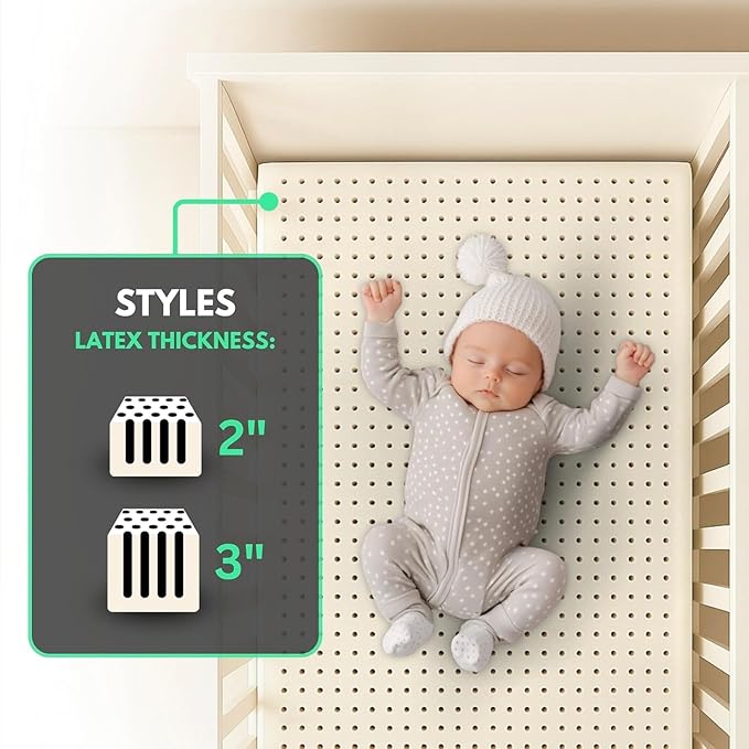 ORGANIC TEXTILES Dual Zone (Firm/Soft) GOLS Certified Latex Mattress Topper for Baby with GOTS Certified Tencel Cover - 3" Portable (36"x26")