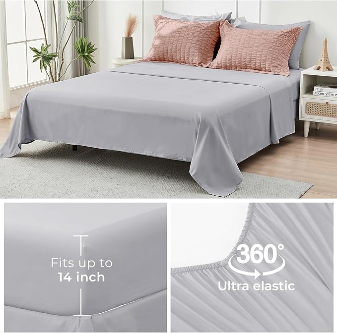 HYMOKEGE Rose Gold/Light Grey Twin XL Comforter Set Seersucker 5 Pieces, All Season Luxury Bed in a Bag for Bedroom, Bedding Set with Comforter, Sheets, Pillowcase & Sham