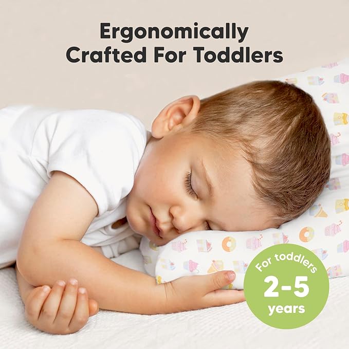 Toddler Pillow with Pillowcase - 13x18 My Little Dreamy Kids Travel Bed Pillows for Sleeping, Organic Cotton Small Pillowcase, Soft & Breathable, Machine Washable, Toddlers 2-5 years old (Sweetopia)