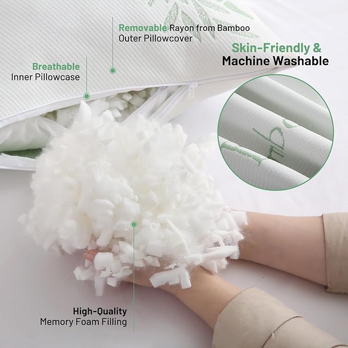 Primesoft Body Pillow for Adults, Memory Foam Long Pillow for Side Sleeper, Fluffy and Firm Full Body Pillow with Removable Pillowcase,Adjustable Filling,20×54 Inch,Green