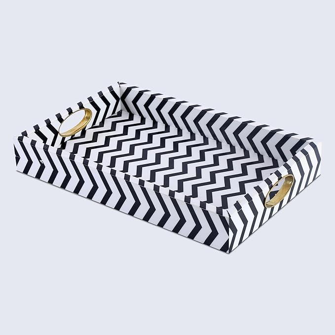 Handicrafts Home Black and White Decorative Tray 17x11, Handcrafted Resin Inlay Optique Safari Ottoman Coffee Table Tray for Living Room Decor Serving Tray for Entertaining, Modern Boho Farmhouse