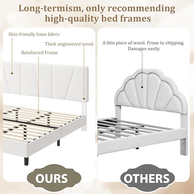 King Size Upholstered Platform Bed Frame with Adjustable Headboard, Fits 8-14 Inch Mattress, Heavy Duty Bed Frame with Wooden Slats Support, Noise-Free, Non-slip, No Box Spring Needed, Easy Assembly