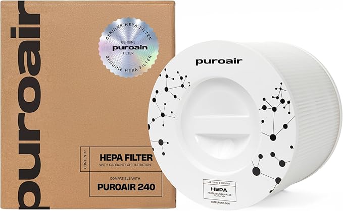 PuroAir 240 Replacement Filter - Genuine Puro Air 240 Filter Replacement - Official PuroAir Air Purifier HEPA Filter with CarbonTech Filters 99.9% of Pollen, Dust, Pet Dander, Smoke, Odors