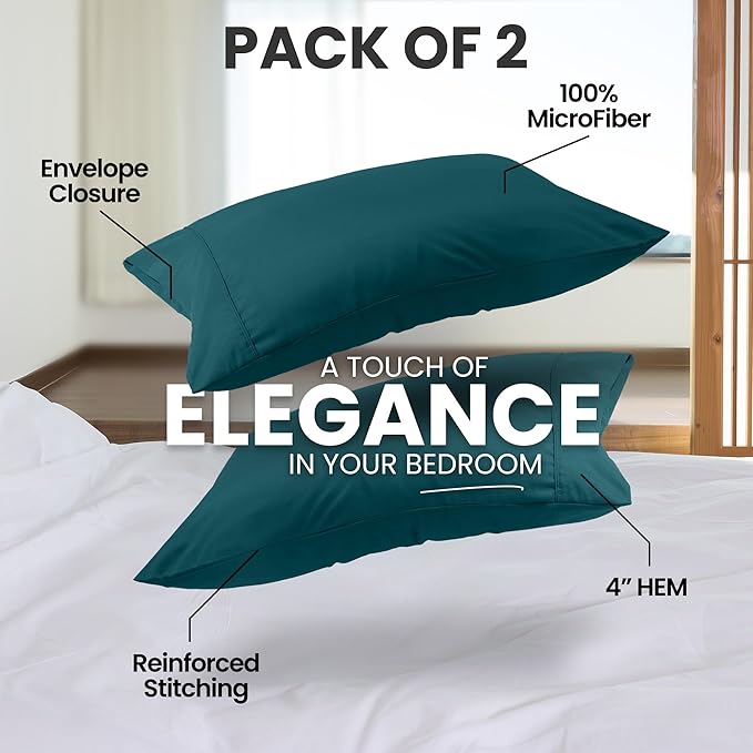 Utopia Bedding Pillow Cases Standard Size 2-Pack – Soft Brushed Microfiber – Envelope Closure – Perfect for Hospitals, Hotels, Guest Rooms – Oeko-TEX Certified, 20x26 Inches (Teal)