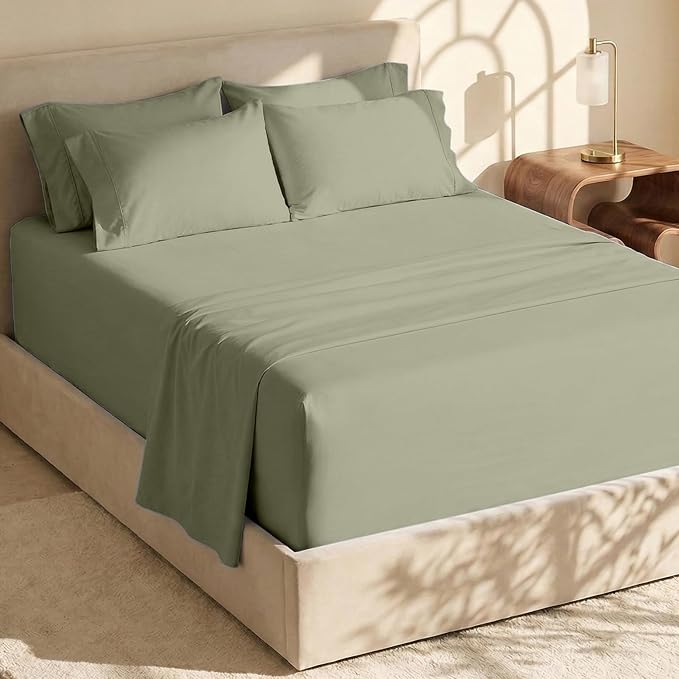 Hearth & Harbor Extra Deep Pocket Sheets - Fits Mattress 18-24 Inches Deep - Extra Deep Pocket Twin Sheets Sets - 4 Piece Twin Size - Sage