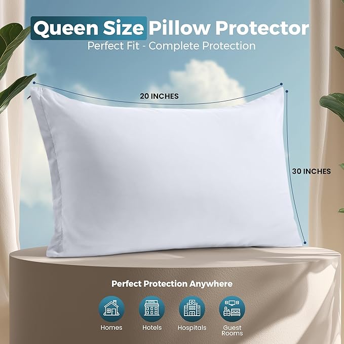 Utopia Bedding Queen Pillow Protectors - Pack of 2 - Zipper Closure - Soft Brushed Microfiber Fabric - Shrinkage and Fade Resistant Pillow Protectors Queen Size 20 X 30 Inches (White)