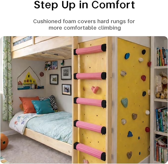 Bunk Bed Ladder Pads 6.5 Ft with 10 Adjustable Straps, Soft Foam Ladder Cover for Loft Bed, Cushioned Step Pads for Comfortable Climbing, Secure Fit, Pink