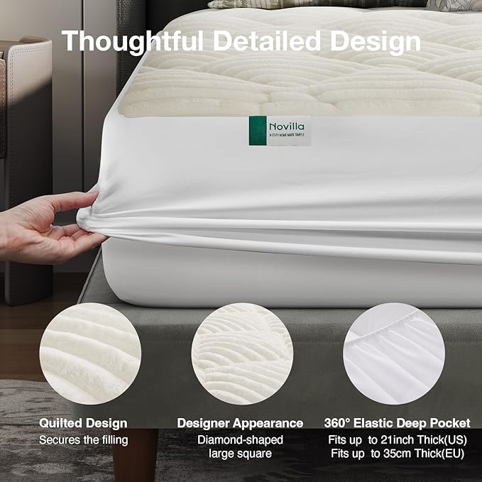 Novilla Fleece Mattress Topper California King, Warm Sherpa Mattress Pad, Cloud-Like Soft Bed Cover for Winter, Deep Pocket fits up to 21", Machine Washable
