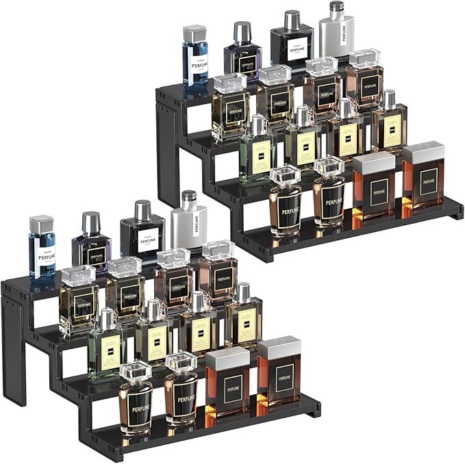 Lifewit Cupcake Stand, Perfume Cologne Organizer, Tool-Free Assembly, Display Riser, Spice Rack, Figurine Holder, Makeup Storage, Room Decor, Party Decorations, Black, 12″ 4 Tier, 2 Pcs