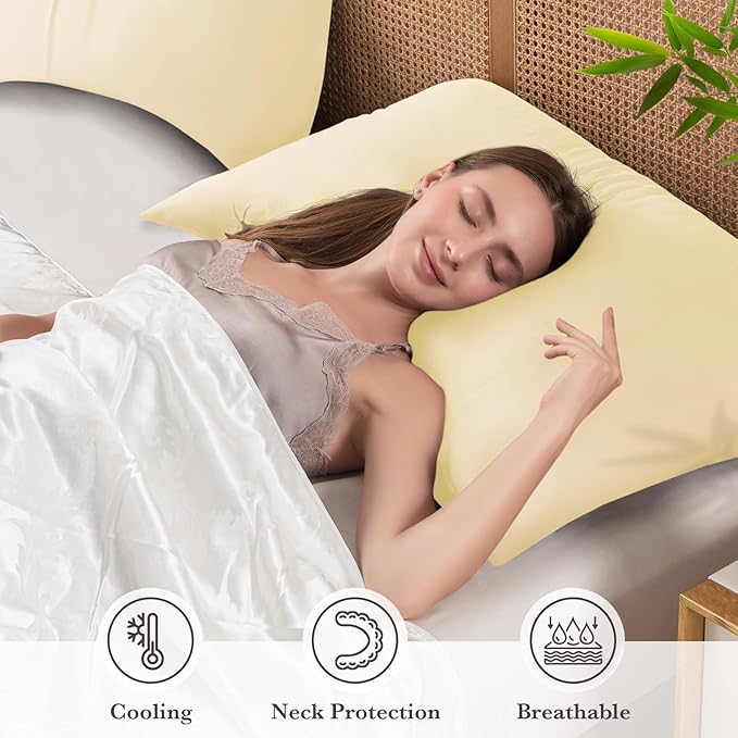Curved Pillow Case King Size, Side Sleeper Pillow Cases Cover Cooling Rayon Derived from Bamboo with Zipper for hot Sleepers Hair and Skin, Breathable Silky Soft Pillowcase 1 Pack 20 * 36 Inches