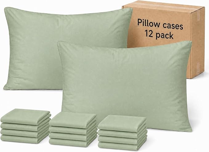 ZPECC Pillow Cases Standard Size Set of 12, 20x26 Envelope Closure Pillowcases, Soft Plain Brushed Microfiber Covers Hypoallergenic Breathable, Sage Green